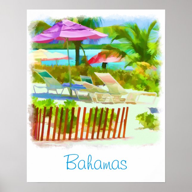 Poster Painterly Bahamas Summer Vacing Beach Scene (Frente)
