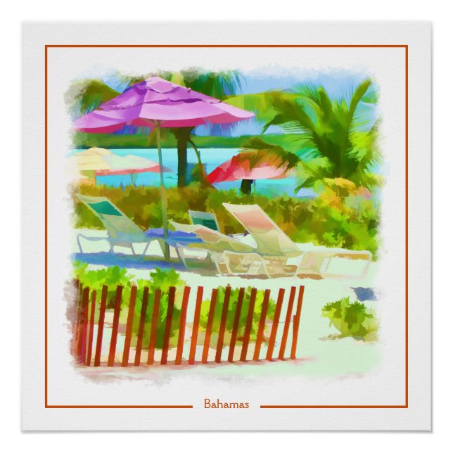 Póster Painterly Tropical Bahama Beach Scene (Frente)