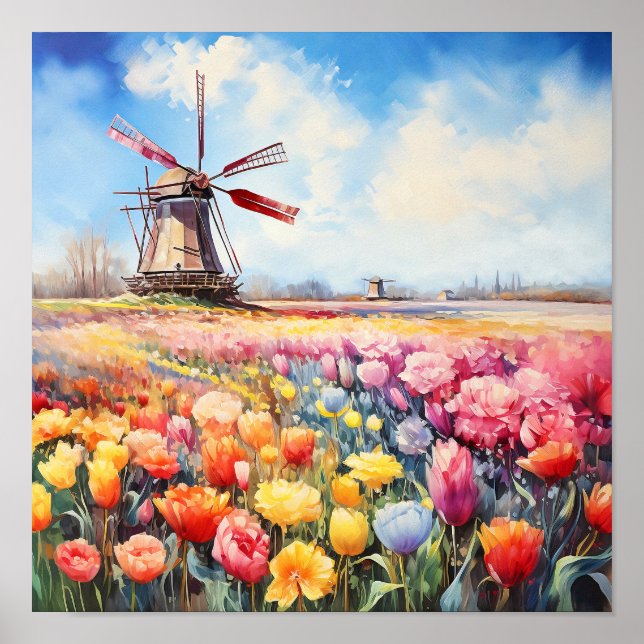 Poster Painting Viagem Watercolor Holanda (Frente)