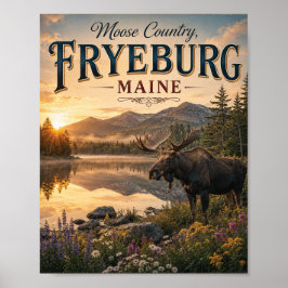 Poster País dos Alces Fryeburg Maine Vida Selvagem Vintag