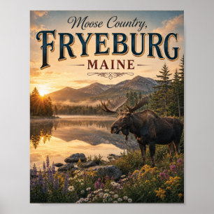 Poster País dos Alces Fryeburg Maine Vida Selvagem Vintag