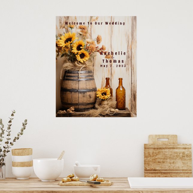Poster País Ocidental Girassóis Whiskey Barrel Bem-vindos (Cozinha)