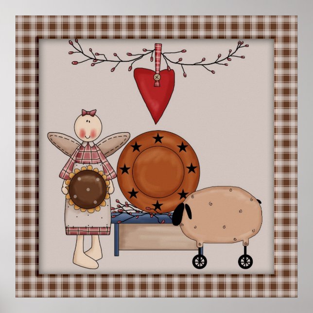 Poster País Primitivo Ovinos e anjos de girassol (Frente)