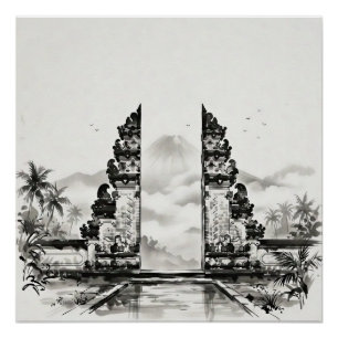 Póster Paisagem a Nanquim de Bali Indonésia