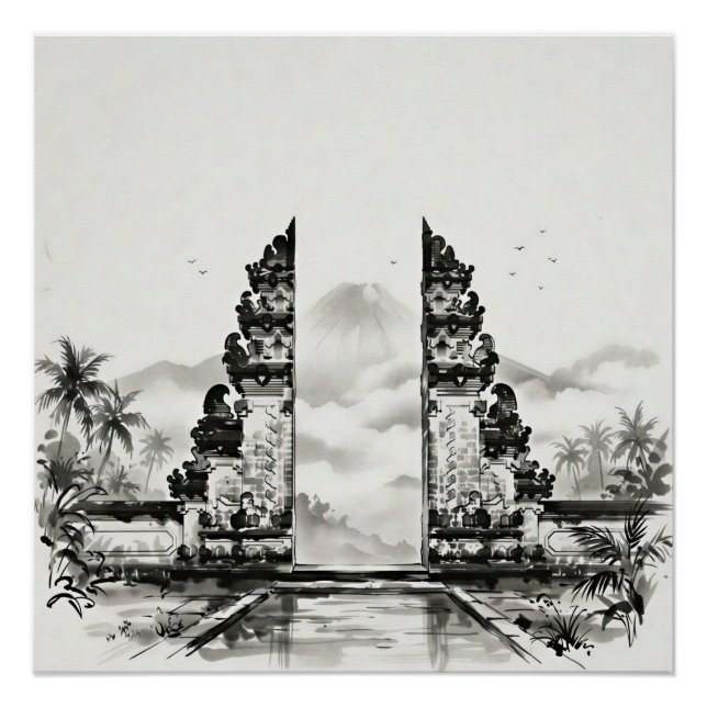 Póster Paisagem a Nanquim de Bali Indonésia (Frente)