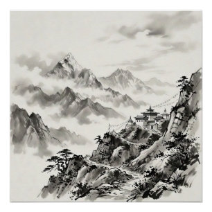 Póster Paisagem a Nanquim dos Himalaias do Nepal