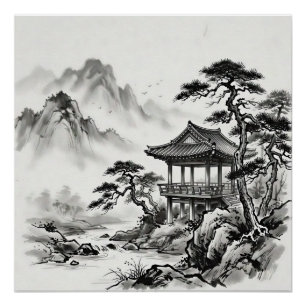 Póster Paisagem a tinta da Coreia