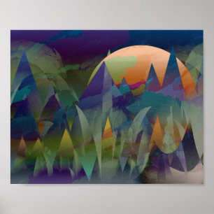 POSTER PAISAGEM ABSTRATA GEOMÉTRICA DA LUA DA MONTANHA