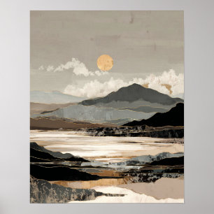 Poster Paisagem Abstrata Neutra Lago de Montanha Minima
