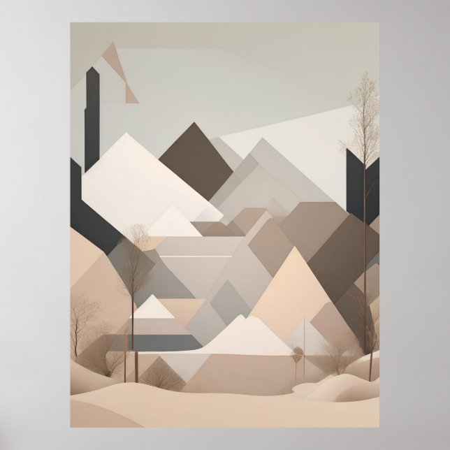 Poster Paisagem Abstrato de bege preto elegante (Frente)