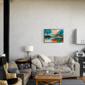 Poster Paisagem abstrato, pintura acrílica colorida