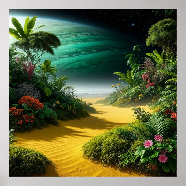 Poster Paisagem Alien Vibrante com Vegetação Luxuriante (Frente)