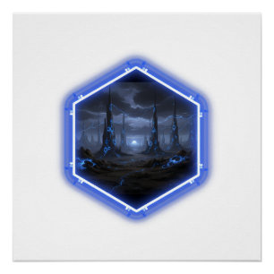Póster Paisagem Alienigena Azul Com Mandelbrot