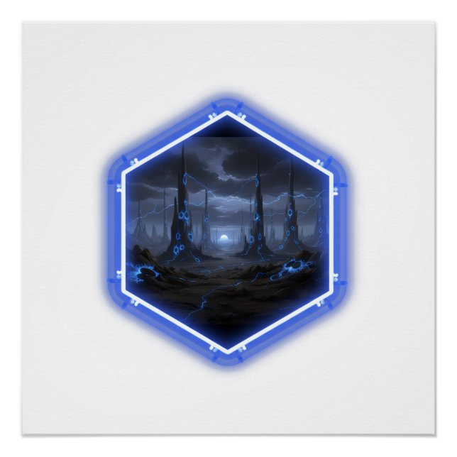 Póster Paisagem Alienigena Azul Com Mandelbrot (Frente)