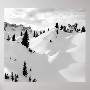 Poster Paisagem Alpina: Montanhas de Árvores Neves