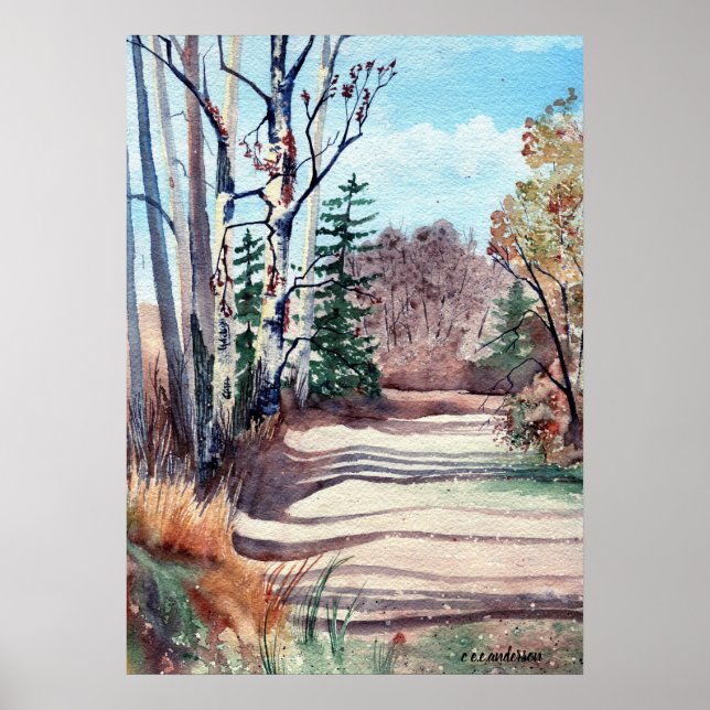 Poster paisagem aquática no outono as cores caminham na f (Frente)