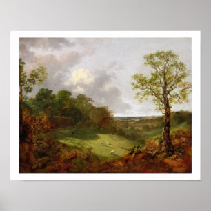 Póster Paisagem arborizada com uma casa de campo, os