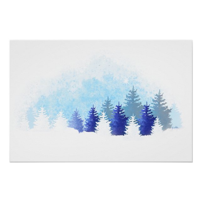 Póster Paisagem Azul de inverno (Frente)