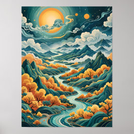 Poster Paisagem Boêmia - Rios Flutuantes Serenos