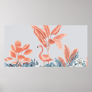 Poster Paisagem botânica tropical, palma rosa,
