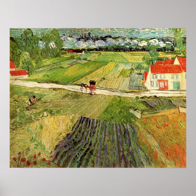Póster Paisagem, Carruagem e Comboio de Vincent van Gogh (Frente)