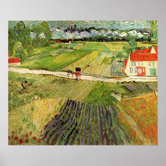 Póster Paisagem, Carruagem e Trem por Vincent van Gogh (Frente)
