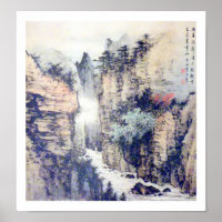 Paisagem Chinesa - Pincel W/Poem de Li Bai