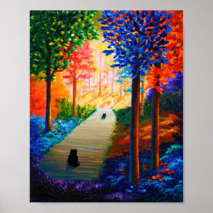 Póster Paisagem colorida Creationarts da queda dos gatos