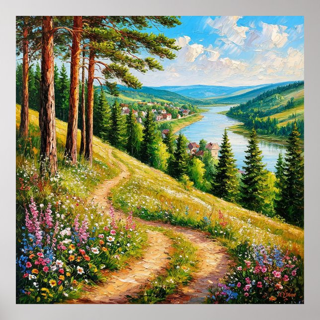 Poster Paisagem Colorida de Verão com Flores Silvestres (Frente)