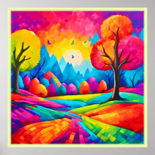 Poster Paisagem Colorida no Estilo de Arte Sonhador