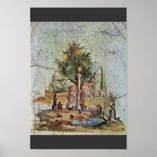 Póster Paisagem com a árvore sagrado por Pompejanischer