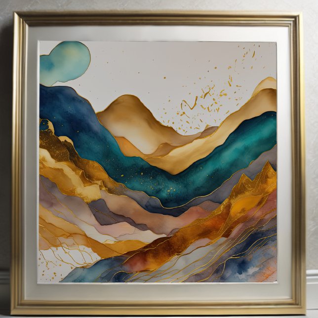 Poster Paisagem com Abstrato de Aquarela Dourada 1:1 (Criador carregado)