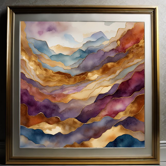 Poster Paisagem com Abstrato de Aquarela Dourada 1:1 (Criador carregado)