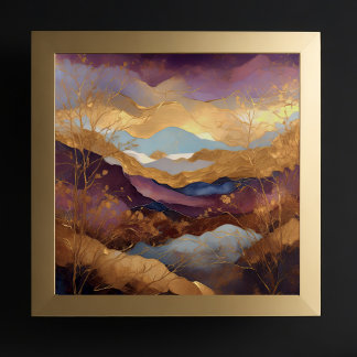 Poster Paisagem com Abstrato de Aquarela Dourada 1:1