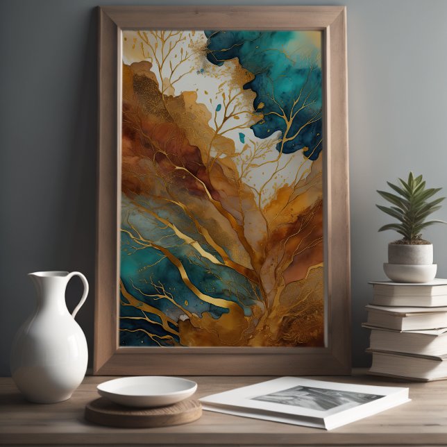 Poster Paisagem com Abstrato de Aquarela Dourada 2:3 (Criador carregado)
