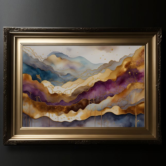 Poster Paisagem com Abstrato de Aquarela Dourada 3:2 (Criador carregado)