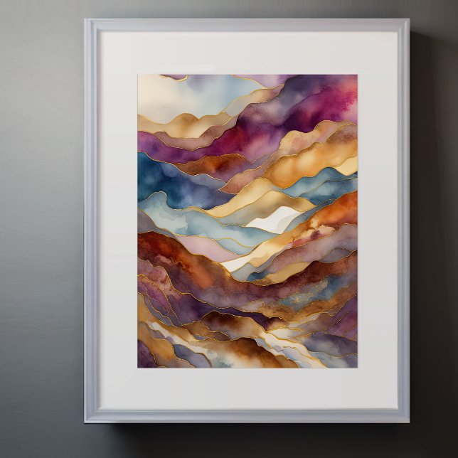 Poster Paisagem com Abstrato de Aquarela Dourada 3:4 (Criador carregado)