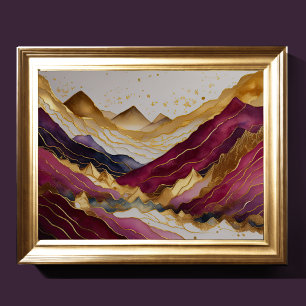 Poster Paisagem com Abstrato de Aquarela Dourada 4:3