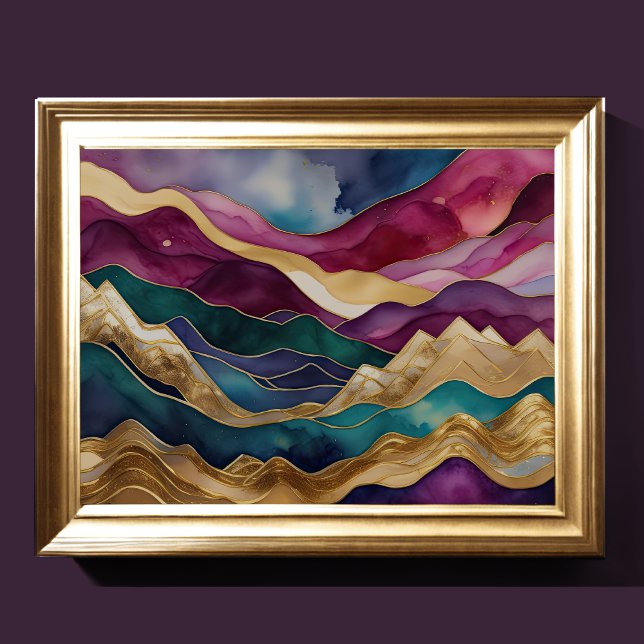 Poster Paisagem com Abstrato de Aquarela Dourada 4:3 (Criador carregado)