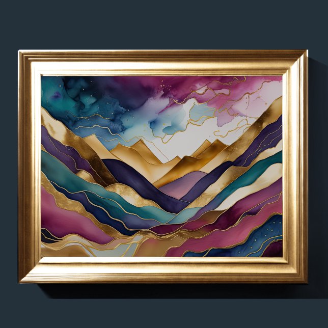 Poster Paisagem com Abstrato de Aquarela Dourada 4:3 (Criador carregado)