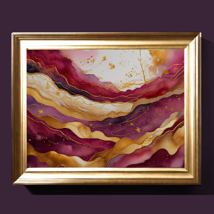 Poster Paisagem com Abstrato de Aquarela Dourada 4:3