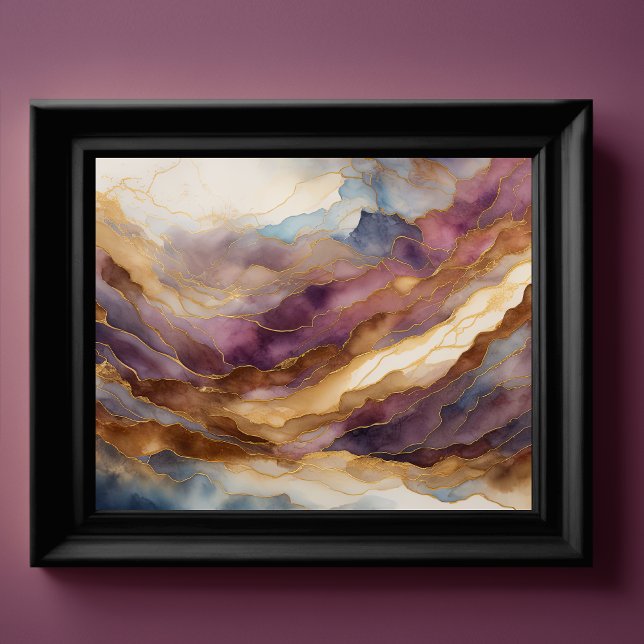 Poster Paisagem com Abstrato de Aquarela Dourada 4:3 (Criador carregado)