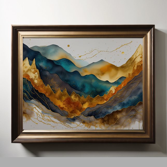 Poster Paisagem com Abstrato de Aquarela Dourada 4:3 (Criador carregado)