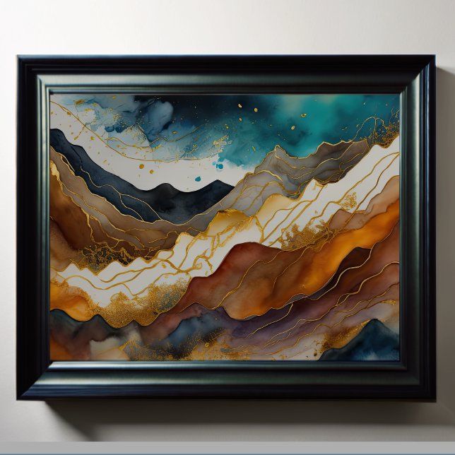 Poster Paisagem com Abstrato de Aquarela Dourada 4:3 (Criador carregado)