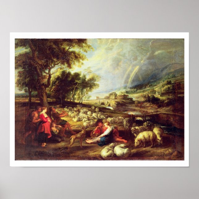 Póster Paisagem com arco-íris (óleo na canvas) (Frente)