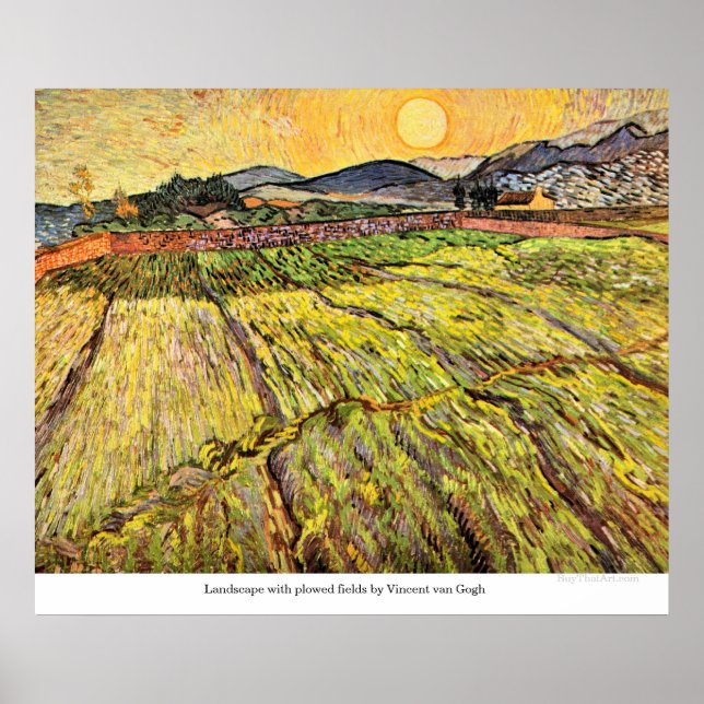 Poster Paisagem com campos lavados por Vincent van Gogh (Frente)