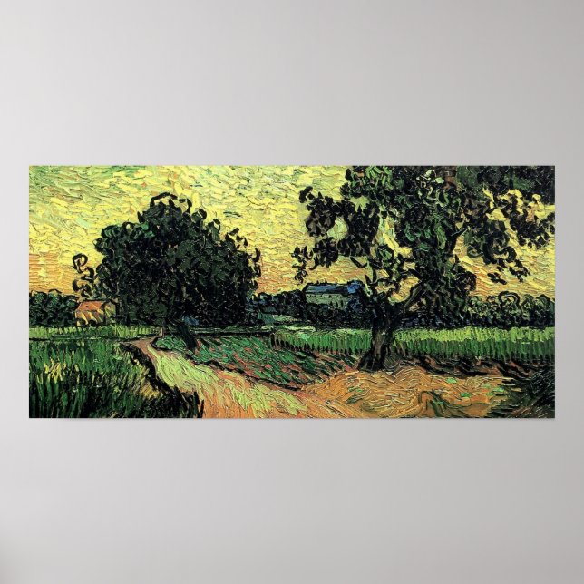 Póster Paisagem com Chateau de Auvers, Vincent van Gogh (Frente)