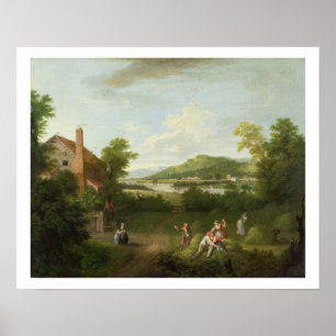 Póster Paisagem com empregados de fazenda, c.1730-40