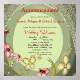 Poster Paisagem com flores e pássaros-da-índia