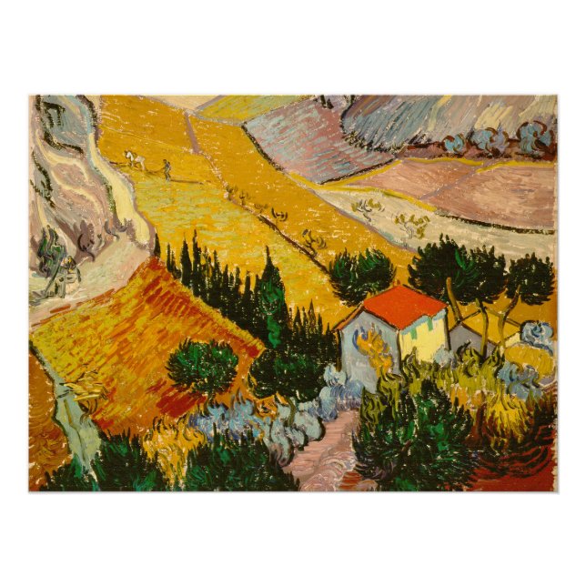 Póster Paisagem com House e Ploughma Vincent van Gogh (Frente)